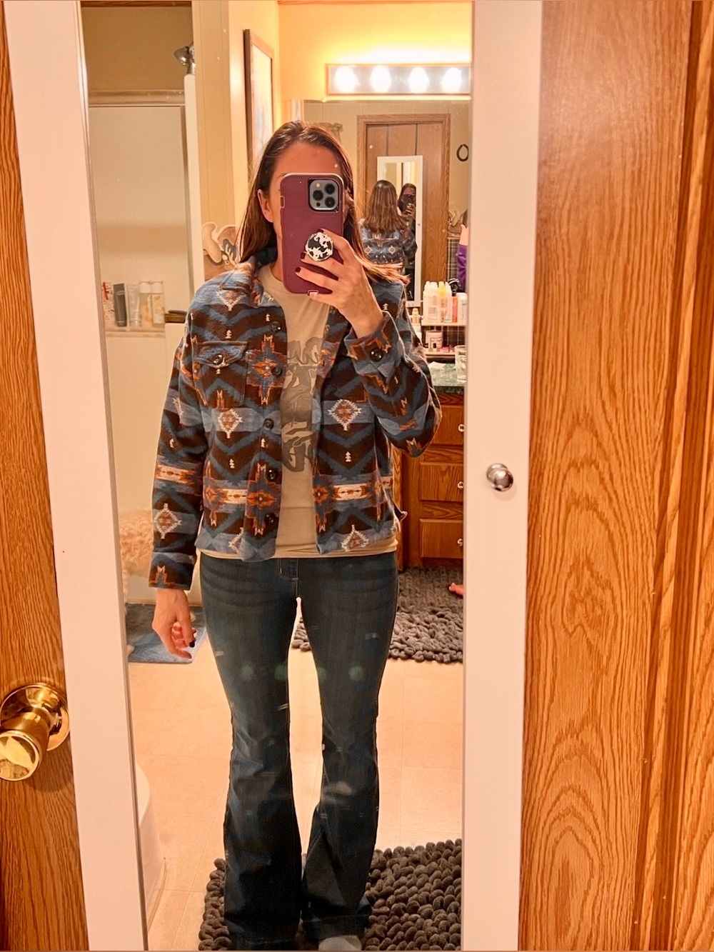 Aztec Pattern Button-Front Jacket - Brown & Blue - Picture 4 of 6